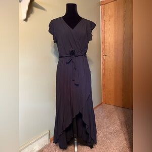 Chic Black High Low Wrap Dress